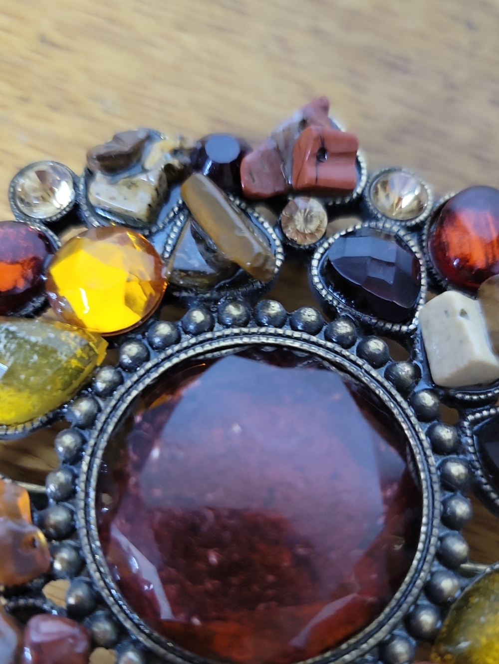 Chico's Statement Belt Buckle Amber Burgundy Mixed Stone Rhinestone Boho Western - Picture 7 of 10